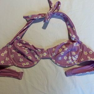 Pacsun Floral Purple Halter Bikini Top - M
